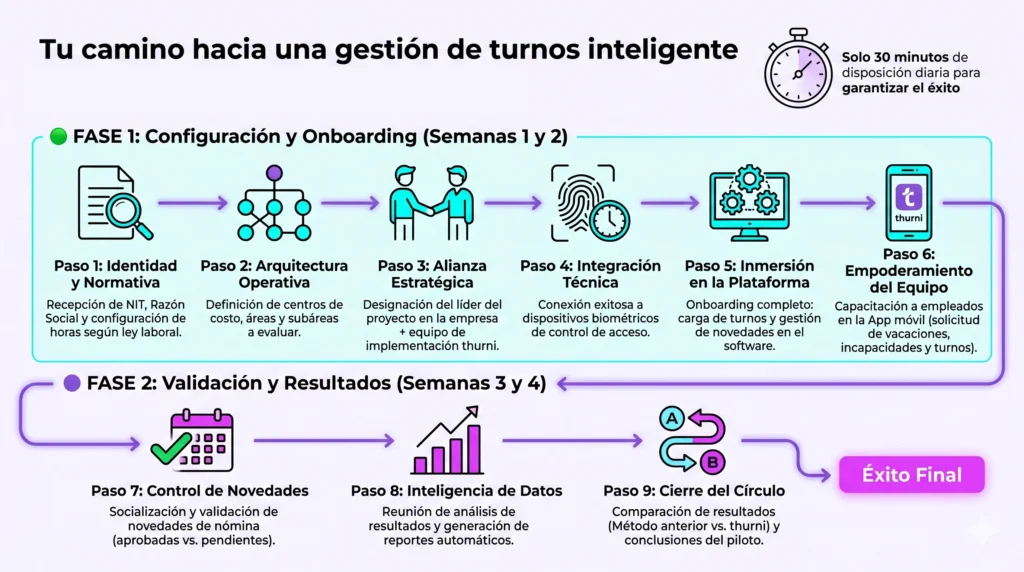 Implementar cuadro de turnos en 30 días